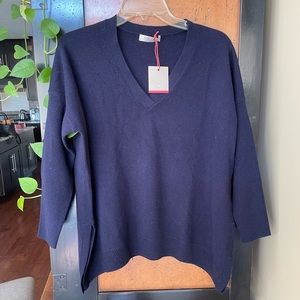 NWT Cocoa Cashmere London Navy Blue Tunic Sweater sz M